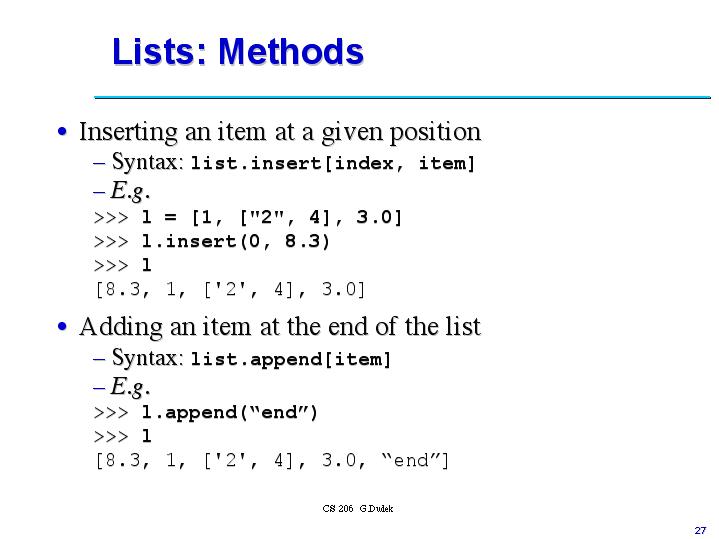 Lists: Methods